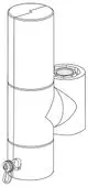 Zeichnung eines kombinierten Abscheiders mit drehbarem Element und Isolierung, hergestellt von IMI Hydronic Engineering, zur Trennung von Luft und Schmutz in Heizungsanlagen.